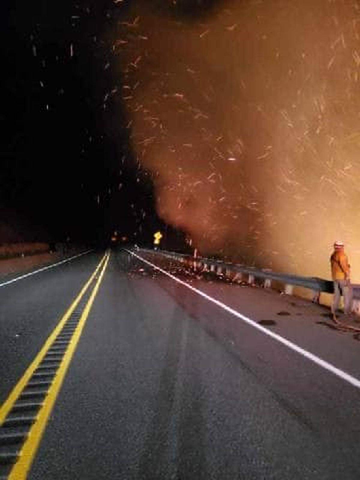 The Cold Creek fire that started in the forest Monday is burning along Highway 12.