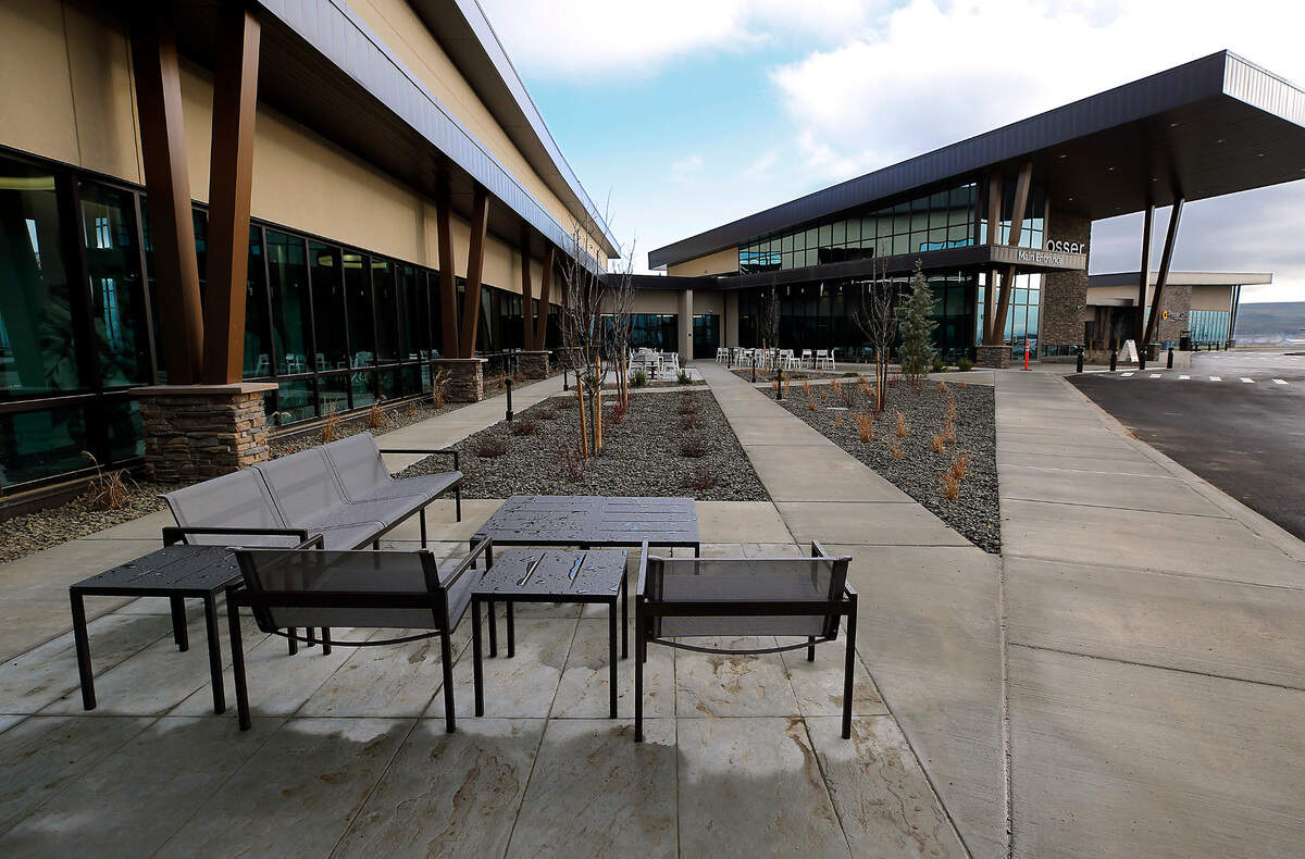 Outodoor seating area at the new 101,000-square-foot Prosser Memorial Health hospital at 200 Prosser Health Drive in Prosser.