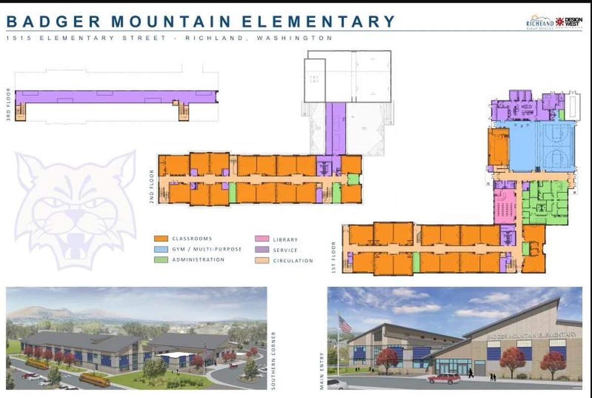 Designs for the new Badger Mountain Elementary School.