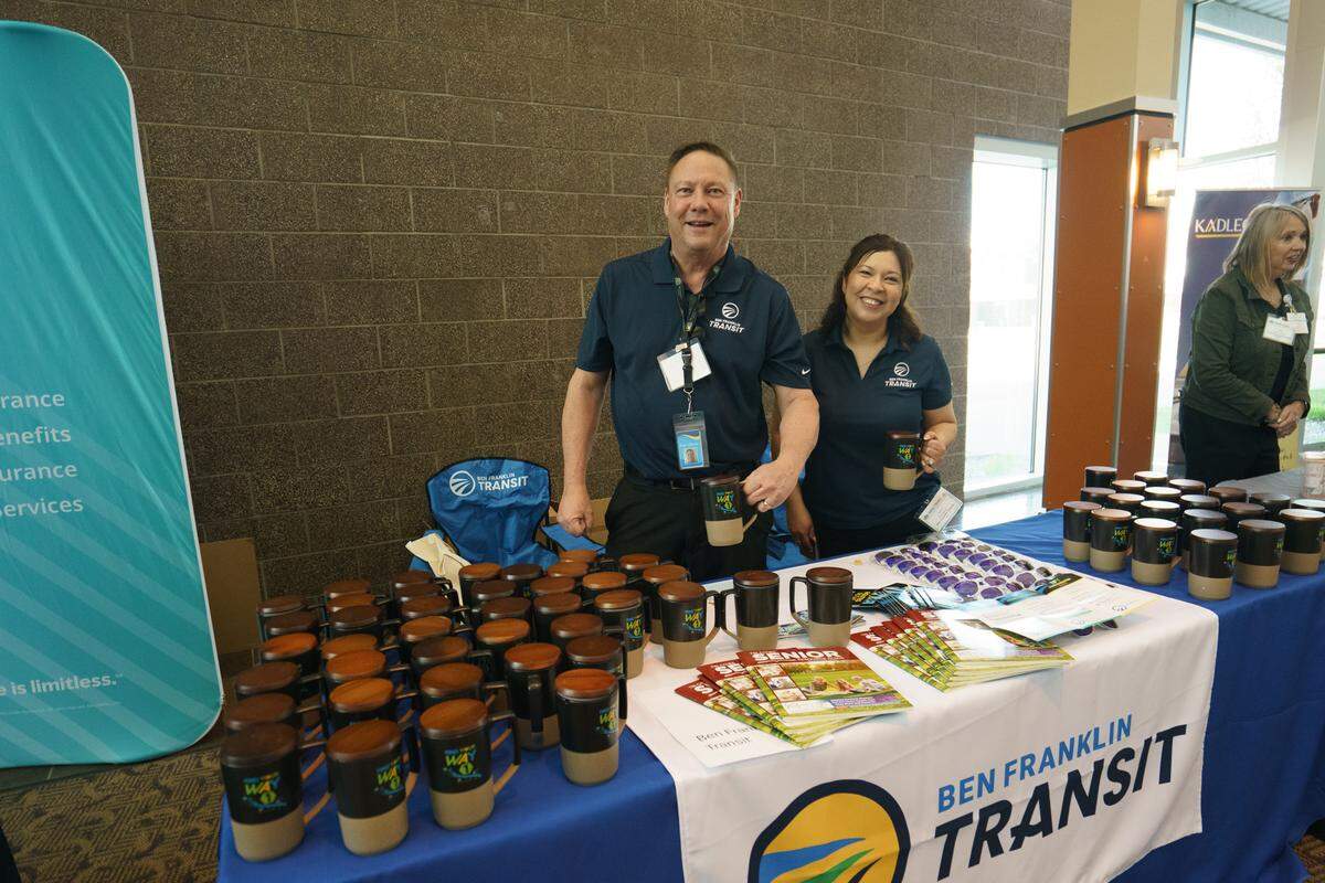 Ben Franklin Transit CEO Brian Lubanski at a booth for the agency.