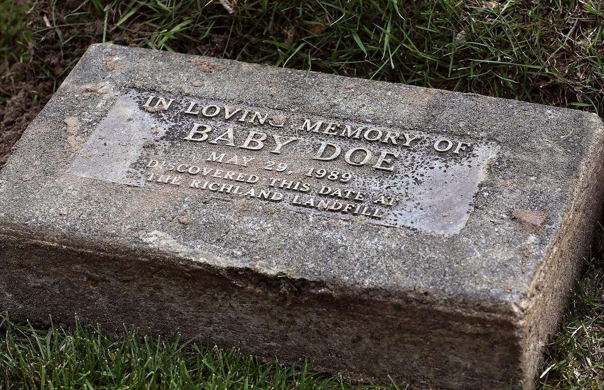The marker for the Baby Doe that was exhumed from the Resthaven Cemetery in Richland for DNA testing.