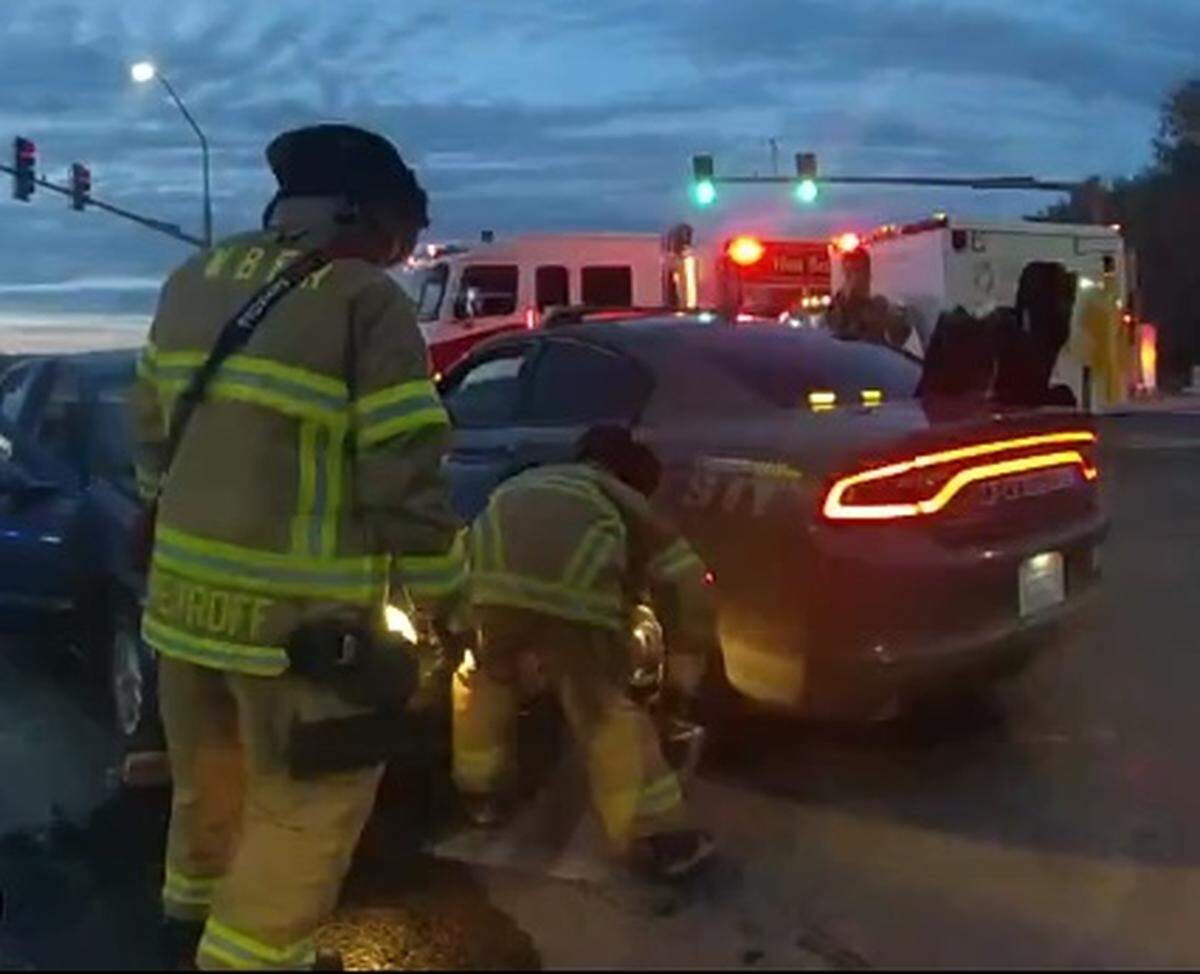 A Prosser police officer was treated for minor injuries after a crash at the intersection of North River Road and Wine Country Road.