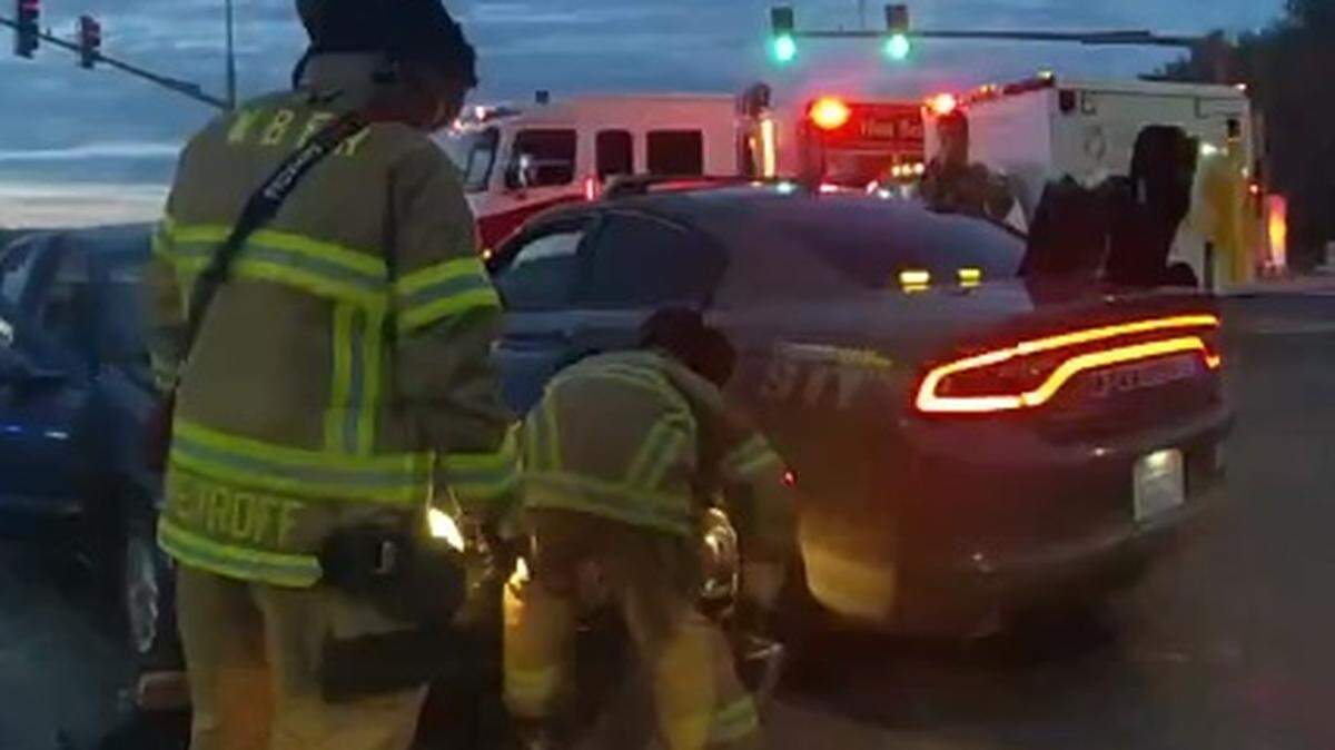 A Prosser police officer was treated for minor injuries after a crash at the intersection of North River Road and Wine Country Road.