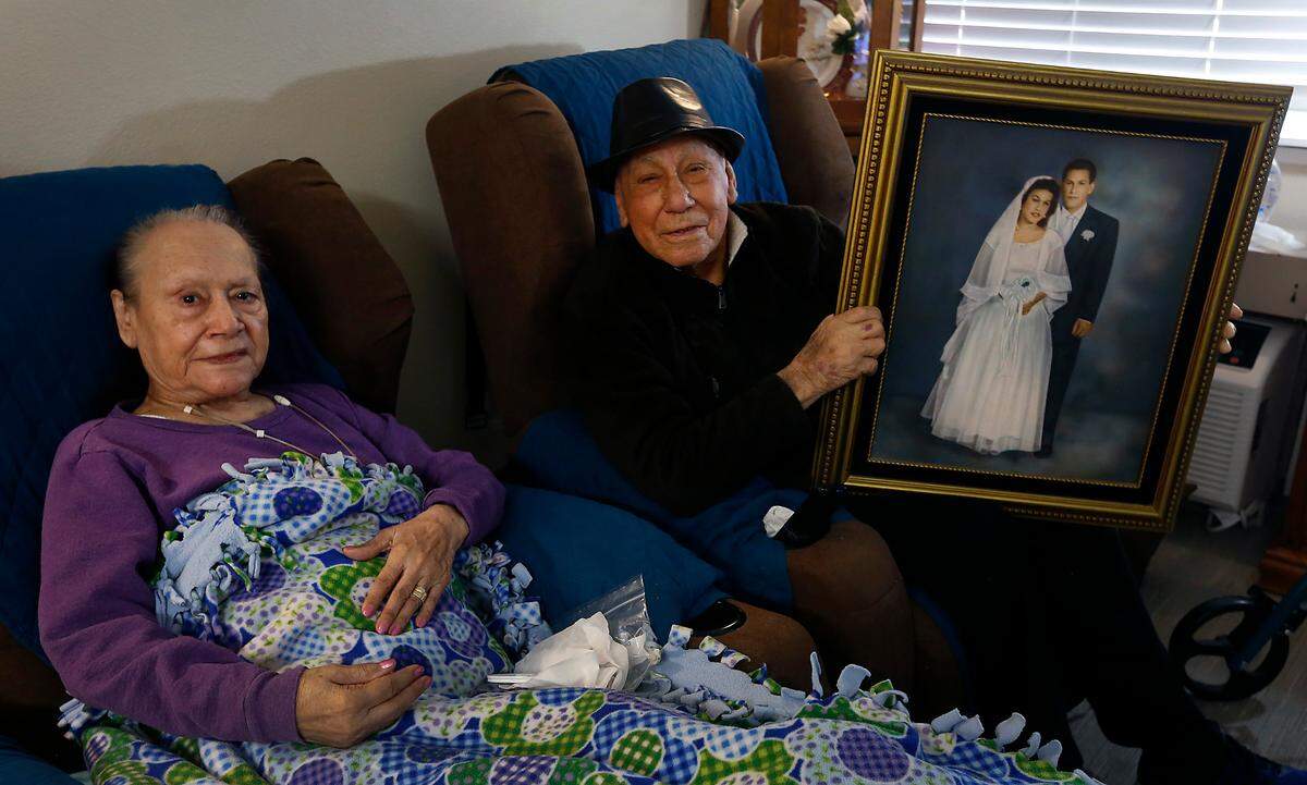 Molly and Chico Gutierrez have been married 70 years and keep a portrait of the wedding day prominently displayed in their apartment at Brookdale Richland assisted living facility.
