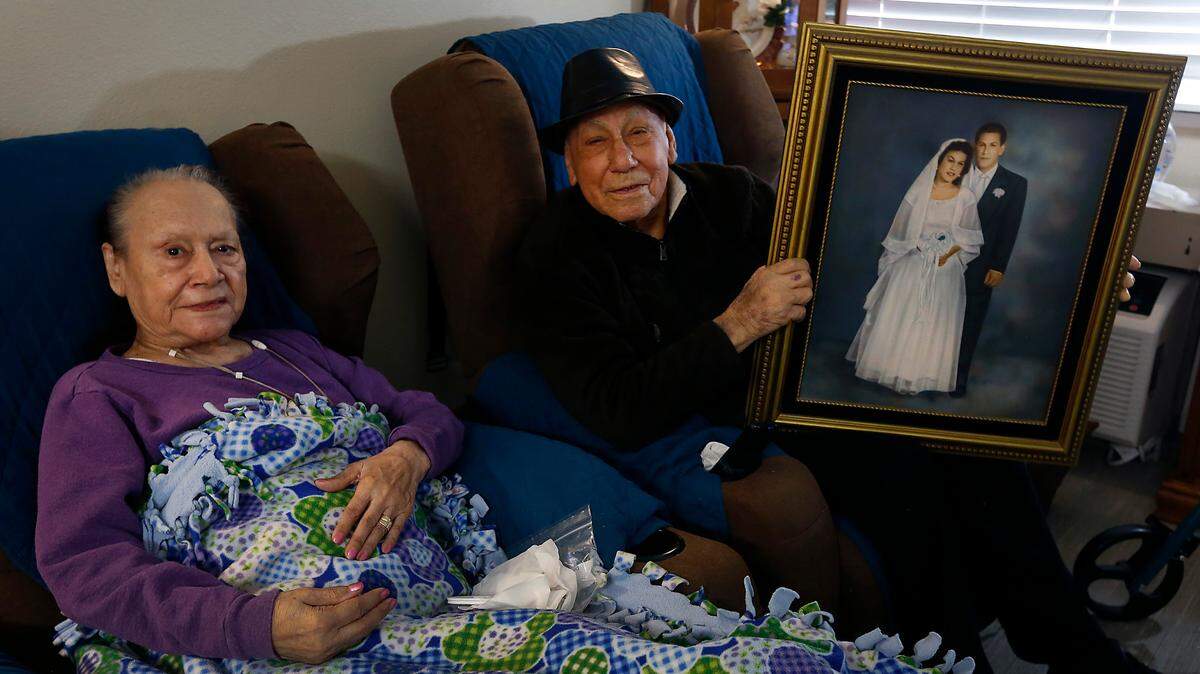 Molly and Chico Gutierrez have been married 70 years and keep a portrait of the wedding day prominently displayed in their apartment at Brookdale Richland assisted living facility.