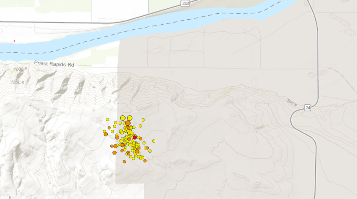 A swarm of shallow earthquakes has been detected in recent days just south of the Columbia River and west of Highway 24 on the Hanford Reach National Monument, which is part of the Hanford Site in Eastern Washington.