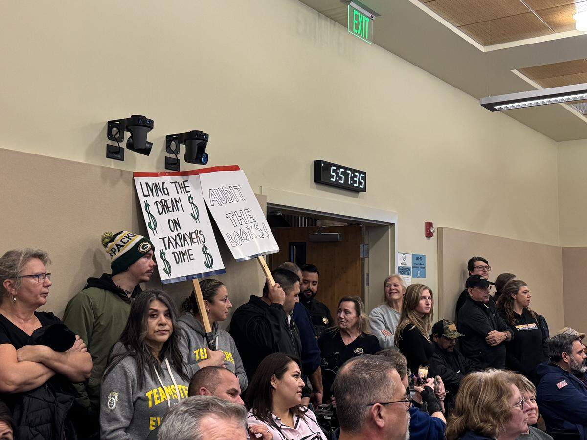 More than 100 Ben Franklin Transit employees and supporters attended a December meeting to protest recent accusations of financial concerns by CEO Thomas Drozt.
