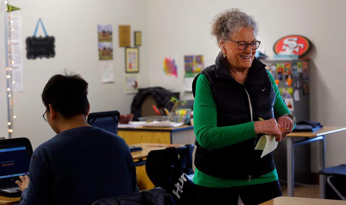 Nan Duncan is a special education paraeducator with the Richland School District, shown here in 2023. The Washington Legislature is considering pay increases for paraeducators statewide.