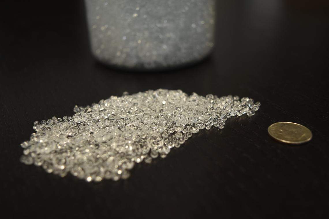 Glass frit like this has been used to create a pool of molten glass as the first melter inside the Low-Activity Waste Facility at the Hanford site is being heated up.