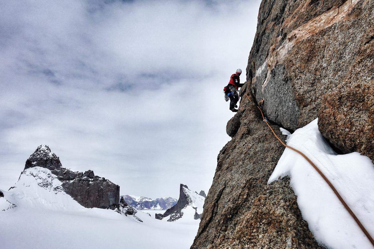 Alex Honnold climbing the northwest ridge of Mount Fenris in Antarctica.