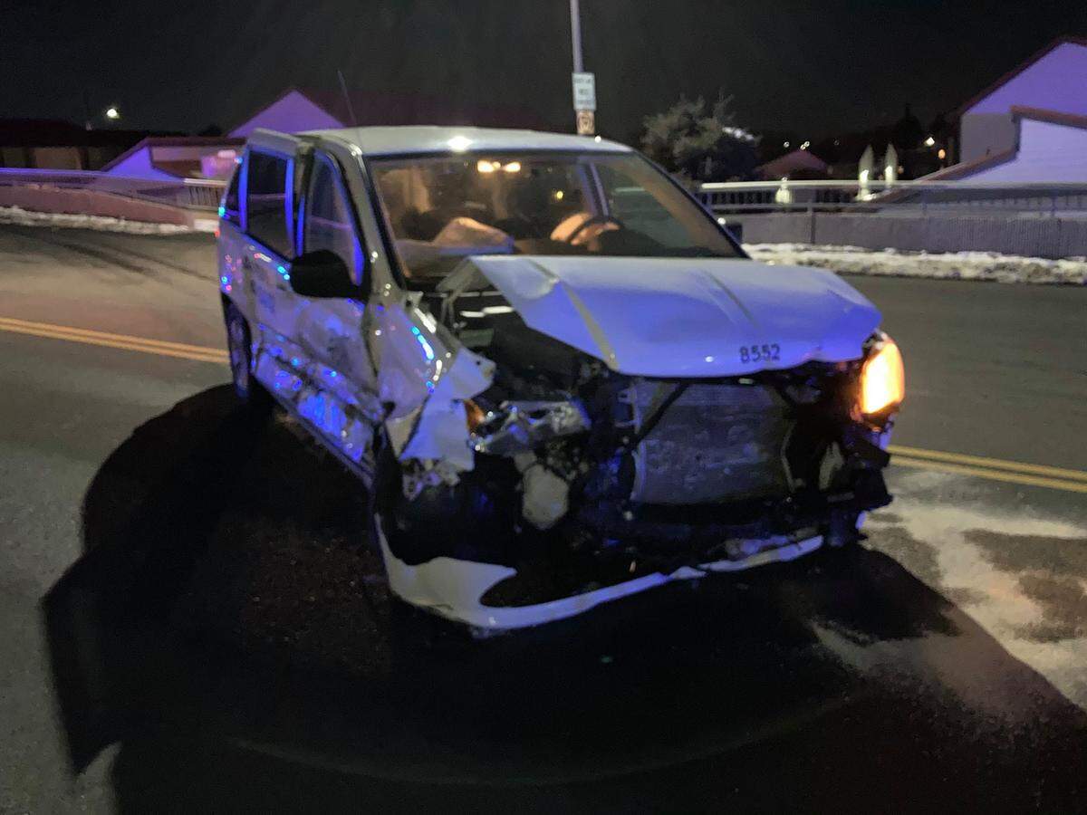 A stolen Ben Franklin Transit van ran a red light in February 2022 at West 10th Avenue in Kennewick, causing a five-car crash.