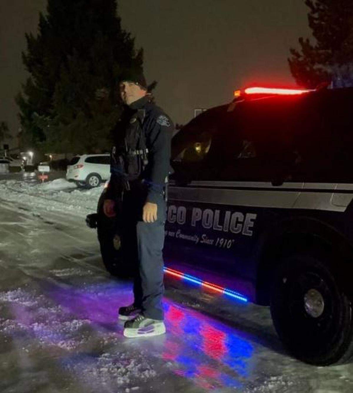 Pasco police posted this photo on Instagram Jan. 21 of Officer David Dillsworth wearing his hockey skates to work because the roads were so icy.
