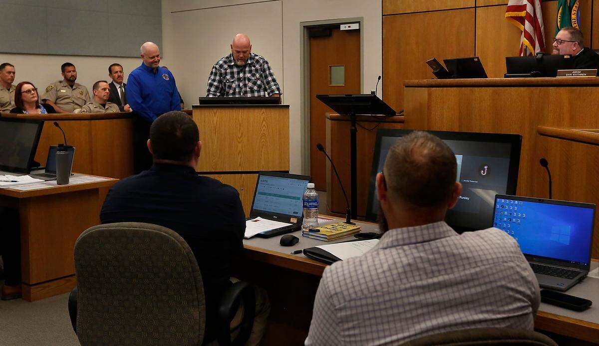 Chris Poland presents his graduation speech at the Benton County Veterans Therapeutic Court at the Benton County Justice Center in Kennewick.