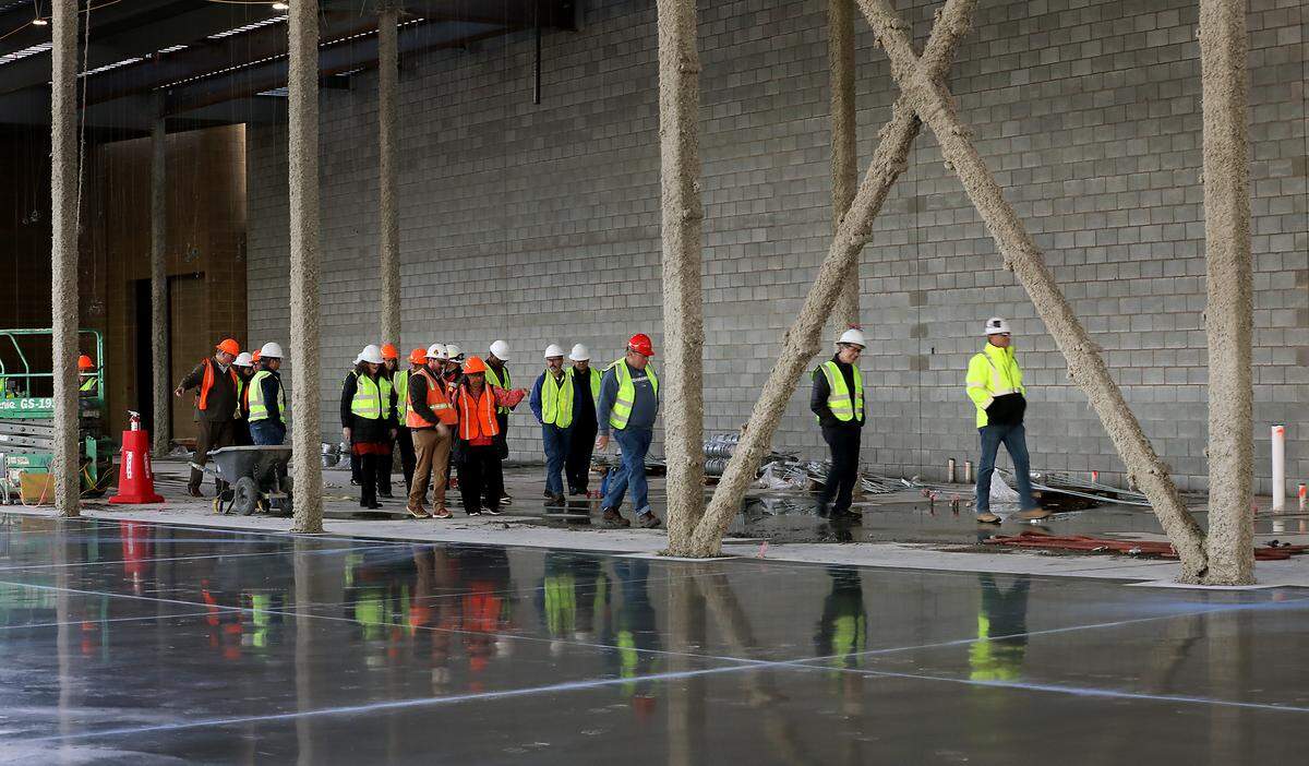 Project superintendent Ryan Ford, with Lydig Construction, gives a tour of the Three Rivers Convention Center project.