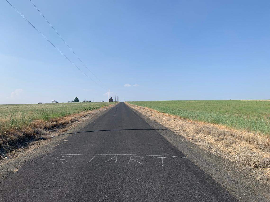 The false start of Gravity Hill, spray painted on Crosby Rd. ahead of the actual start to the unexplained phenomenon.