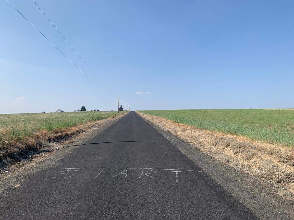 The false start of Gravity Hill, spray painted on Crosby Rd. ahead of the actual start to the unexplained phenomenon.