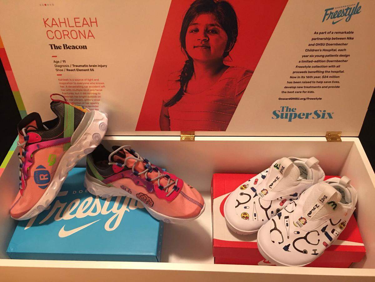 The Doernbecher Freestyle auction items in Kahleah Corona’s box earlier this month included a pair of nurse-inspired Nike Zoom Pulse sneakers.
