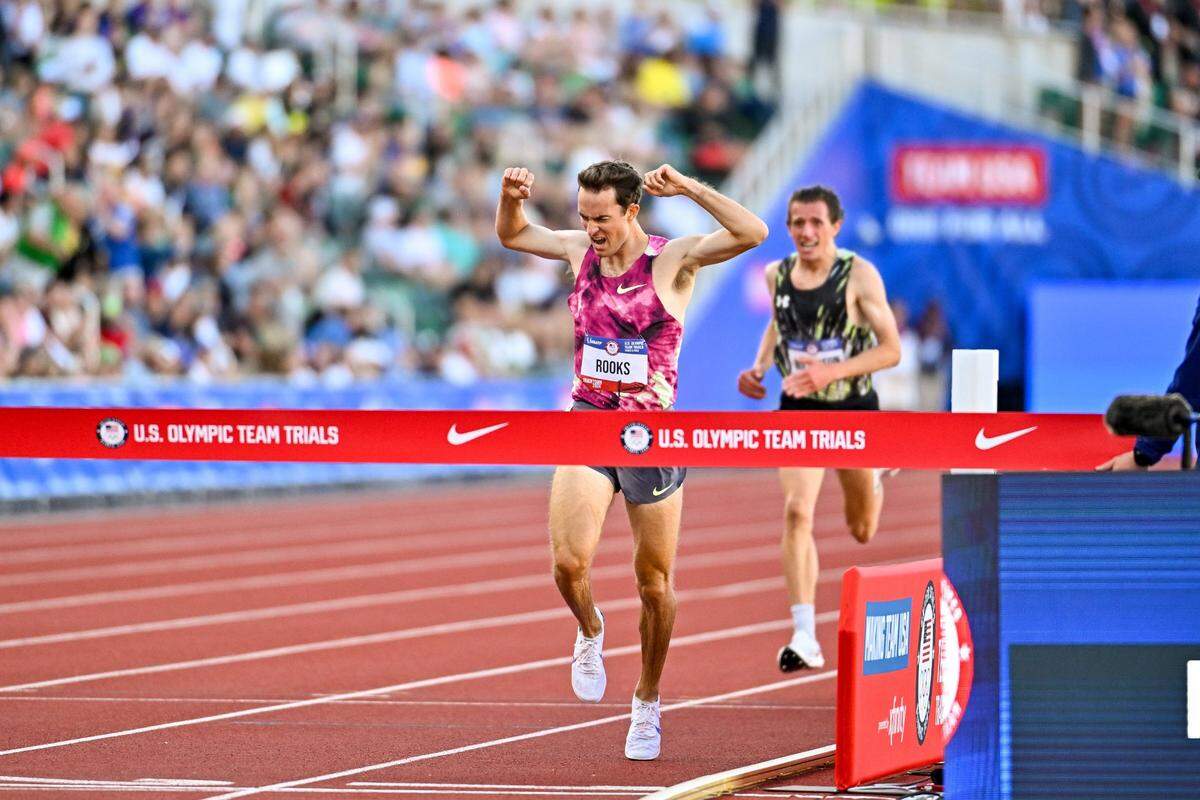 Jun 23, 2024; Eugene, OR, USA; Kenneth Rooks clears the barrier during the 3,000 meter steeplechase final at the US Olympic Track and Field Team Trials. Mandatory Credit: Craig Strobeck-USA TODAY Sports