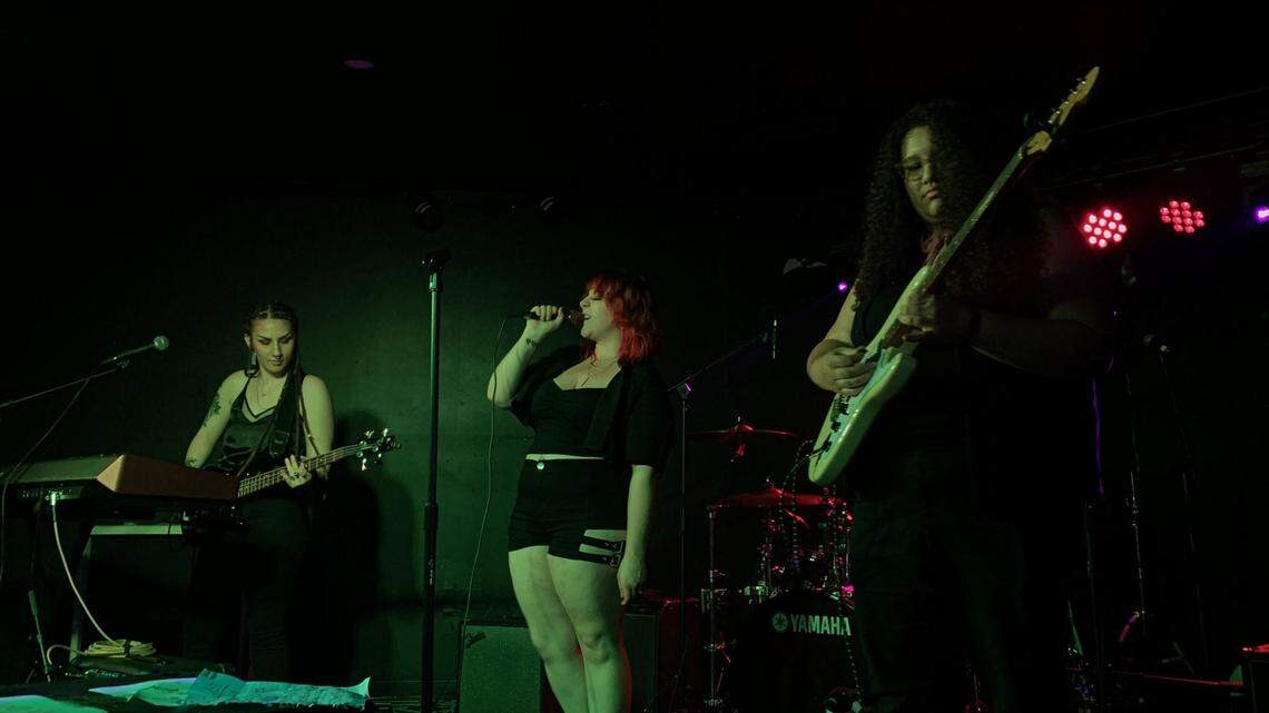 The now-disbanded local all-women band Hubba Hubba performs on stage at Ray’s Golden Lion on June 8, 2024 through Battle Vest Fest.