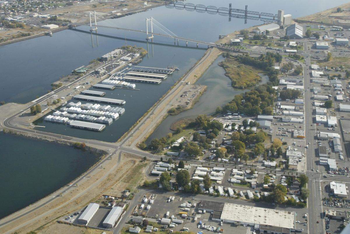 Shown is the Willows Trailer Park at the bottom right of the photo before the Port of Kennewick bought the land in 2007. (File photo)