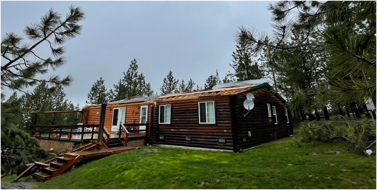 A tornado lifted the roof off of a cabin in the Blue Mountains of Oregon on Friday.