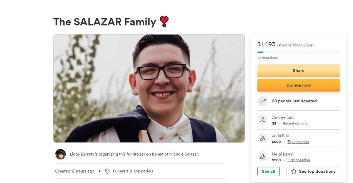 Elias Salazar was pronounced brain dead according to a GoFundMe campaign organized by Lindy Barrett. He was allegedly with a group of males drinking.
