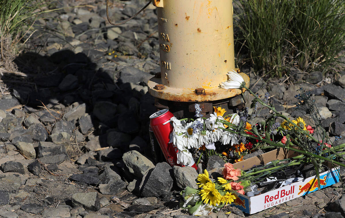 A memorial has been placed to honor motorcycle driver Joeseph “Joe” McNeil, 23, who died in a single-vehicle crash on West Hildebrand Boulevard near South Penn Street in south Kennewick. It includes flowers, a small box of broken motorcycle pieces and two empty beverage cans.