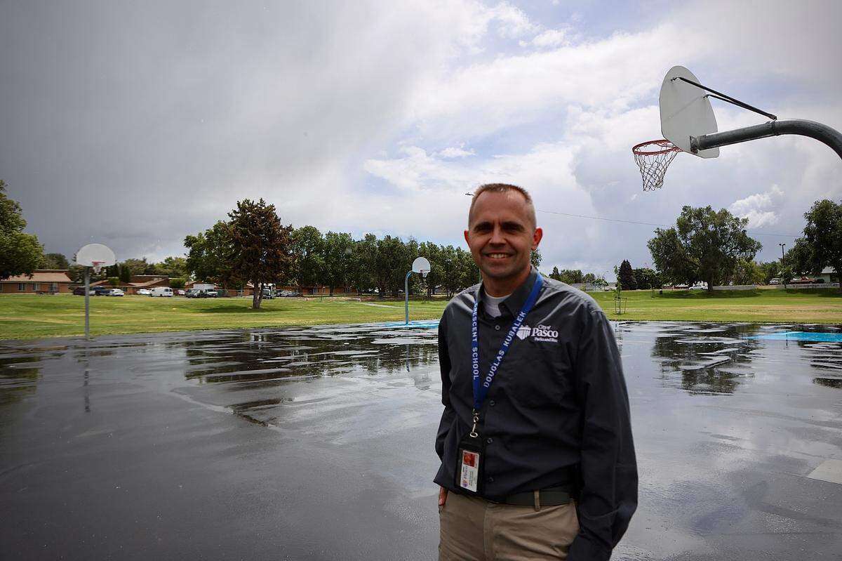 Pasco recreation services manager Brent Kubalek stands at the site of the future futsal court at Kurtzman Park.