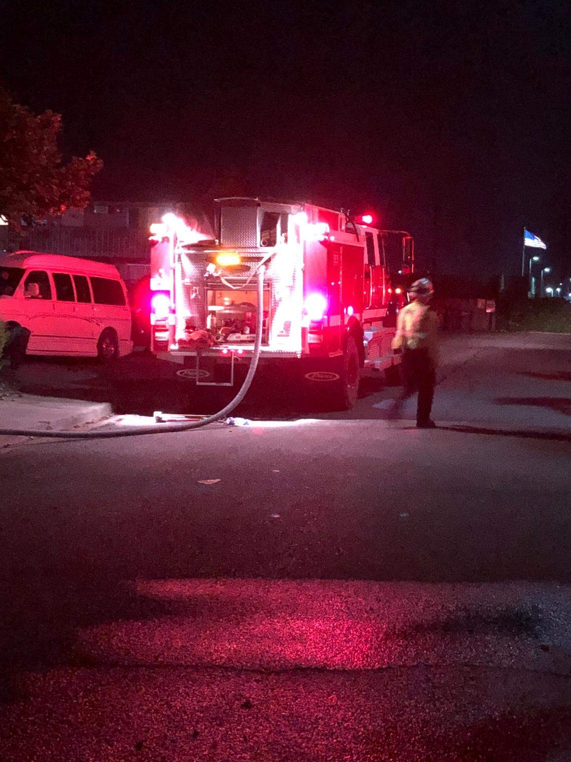 Firefighters were able to respond quickly to a Albany Court fire that nearly damaged an apartment building after fireworks caught the roof on fire.