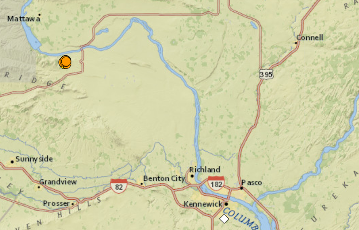 A swarm of more than 100 shallow earthquakes have been detected northwest of the Tri-Cities just south of the Columbia River since Sept. 21.