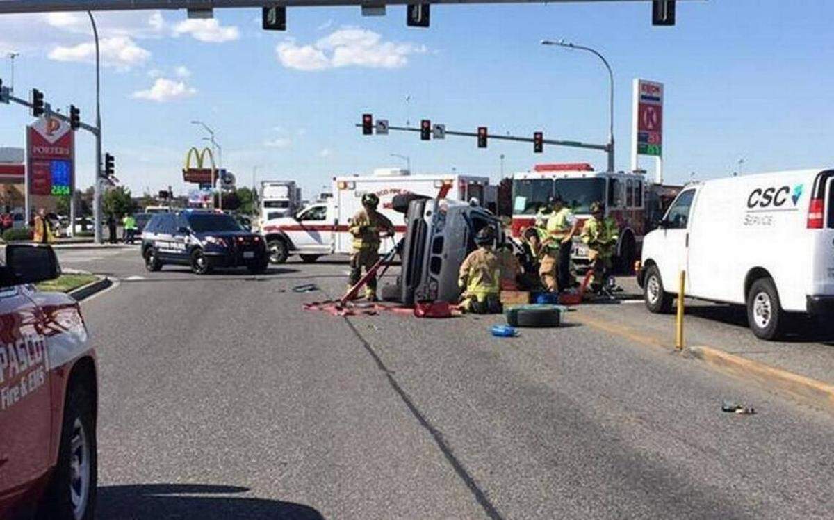 The driver of a BMW SUV was injured when she ran a red light on Road 68 and was hit by a Ford 150 pickup that had the green light on Burden Boulevard.