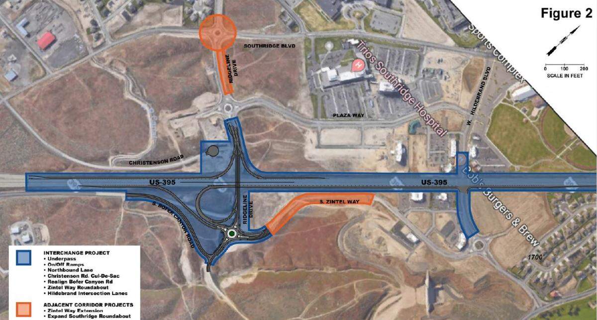 A new underpass will carry drivers safely beneath Highway 395 at Ridgeline Drive the Southridge area of Kennewick.