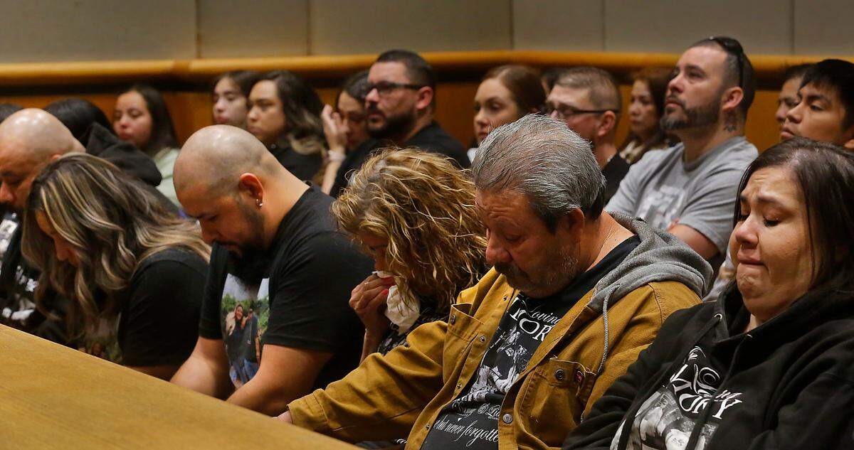 Relatives and friends of the three victims killed in the February 2022 crash on George Washington Way in Richland react to emotional statements presented in Benton County Superior Court before the sentencing of the driver Jennifer Duong.