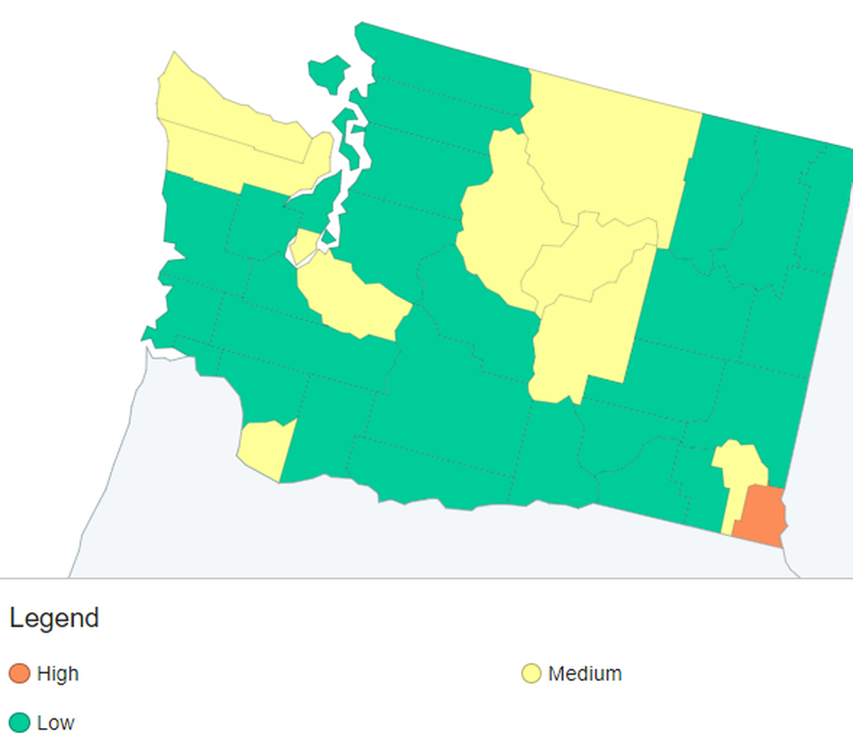 The COVID-19 level in Benton and Franklin counties was rated as “low” by the Centers for Disease Control on March 10, based on new cases and hospital use.