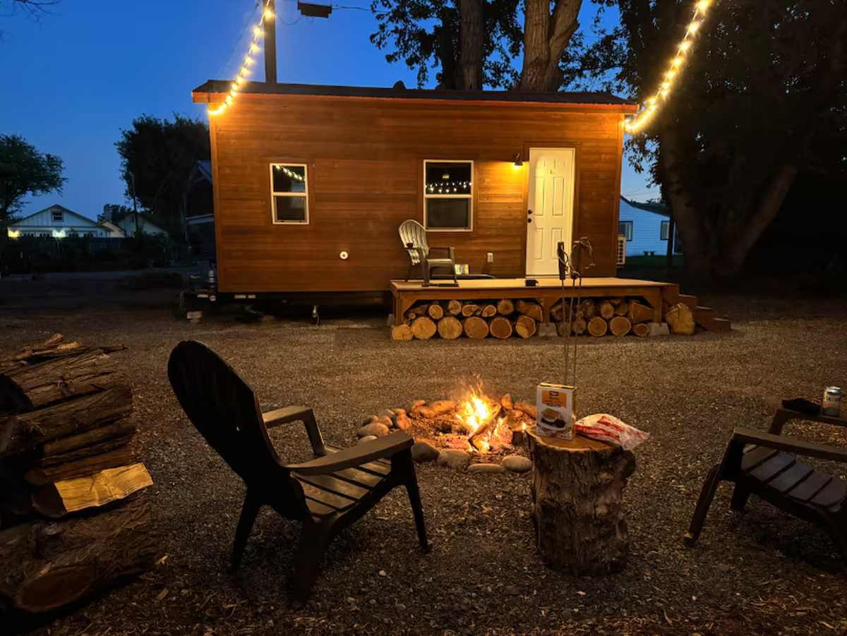 This tiny home along the Columbia River is available on Airbnb.