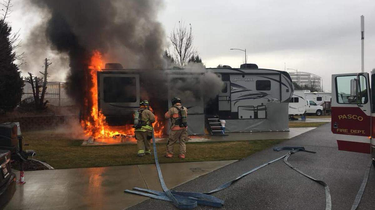 Pasco firefighters were called to a fire at the Franklin County RV Park on Thursday morning. No one was hurt in the blaze.