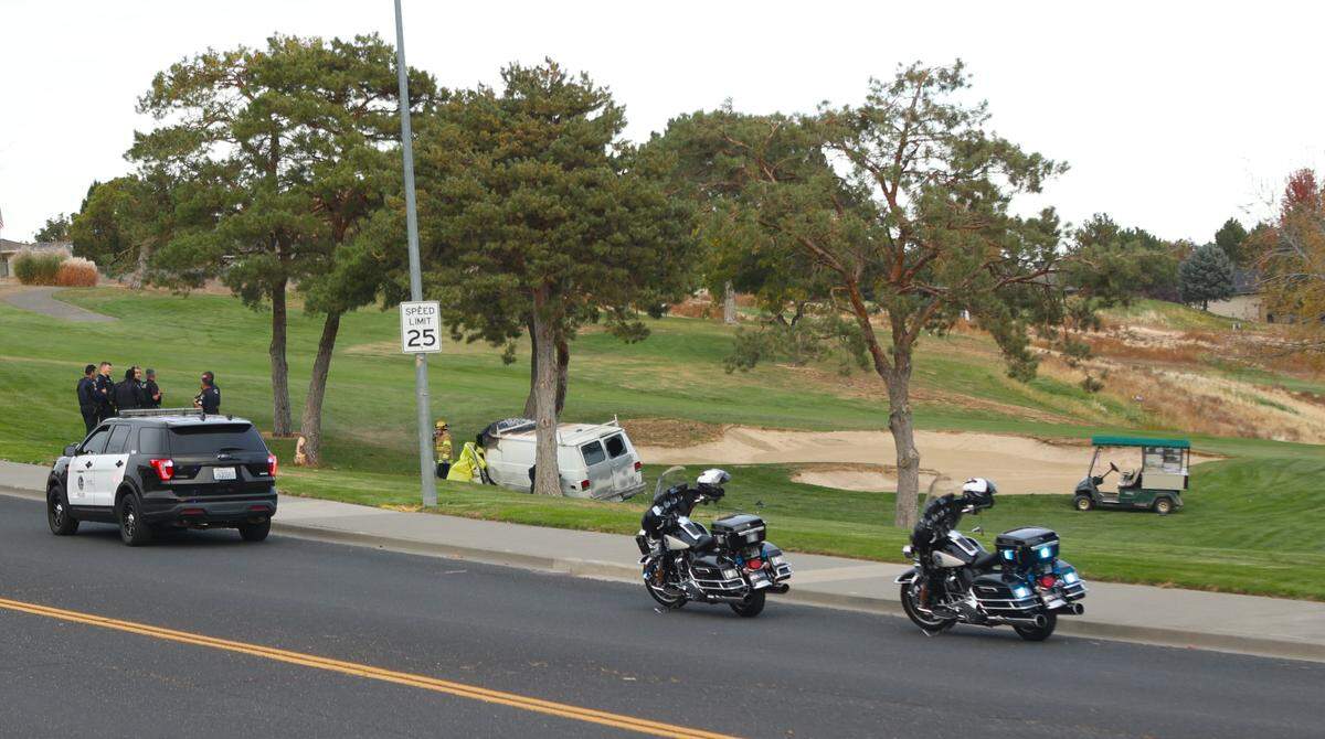 A driver died Thursday afternoon when their unmarked white work van plowed into a tree at the Canyon Lakes Golf Course.