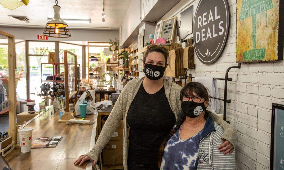 Brittini Van Heel, left, and her mother, Vikki Butler, have operated the Real Deals franchise in Tri-Cities for eight years and have been in the Uptown Shopping Center in Richland since 2017. Real Deals is one of several shops recently sued under the Americans with Disabilities Act.
