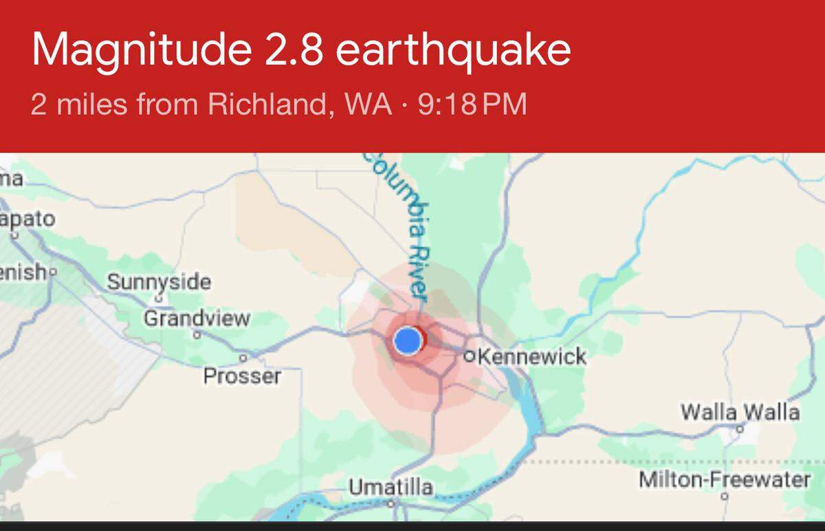 A USGS Earthquake map appeared on google search results after a 2.8 magnitude tremor shook south Richland on Friday.