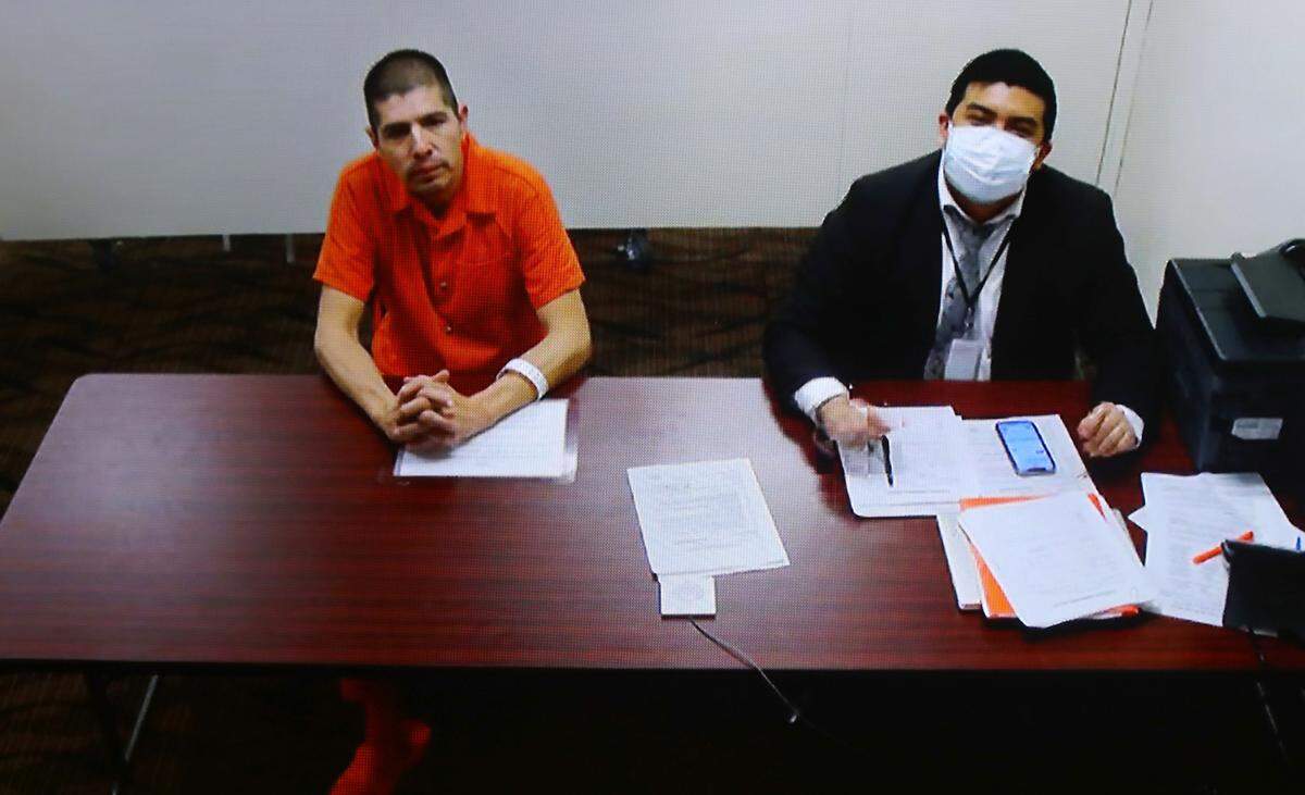 Javier James Santana Jr., 48, makes his preliminary appearance in Franklin County Superior Court via video link from the Franklin County jail on suspicion of first-degree murder.