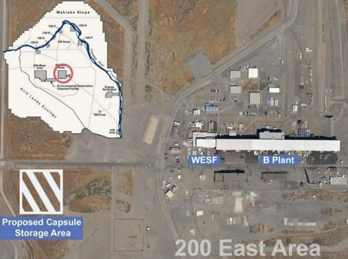 The new radioactive capsule storage building will be built near the Waste Encapsulation Storage Facility in central Hanford.