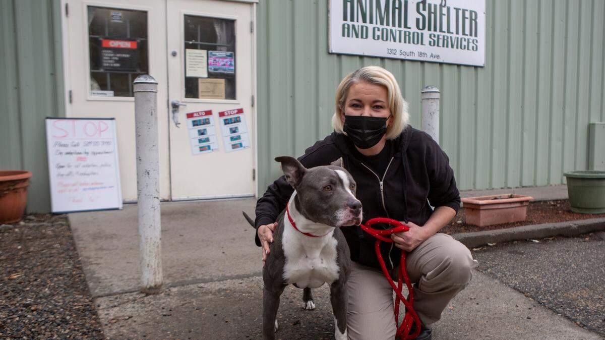 Rebecca Howard, director of the Tri-Cities Animal Shelter & Control Services, is shown here in January 2021 in front of the shelter’s main office in Pasco.