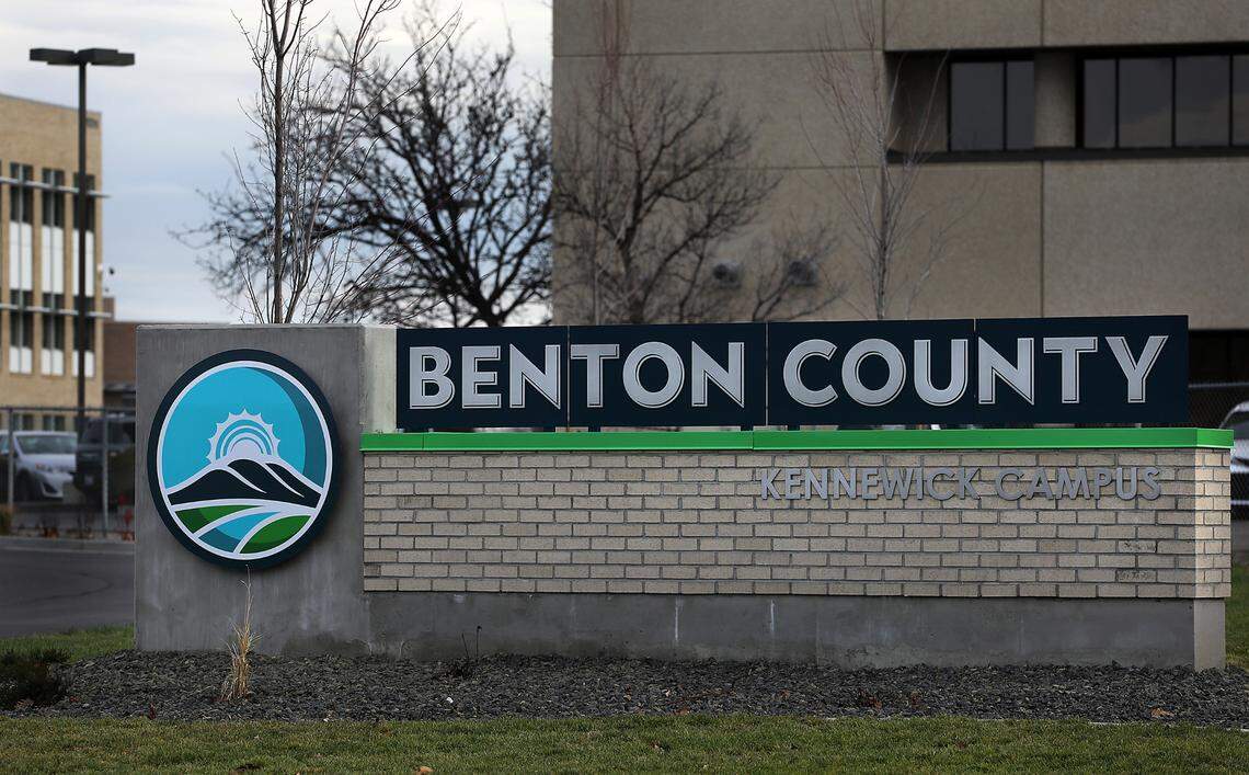Sign for the Benton County Kennewick Campus that houses the jail, courthouse, administrative offices and elections center at 7122 W. Okanogan Pl. in Kennewick.