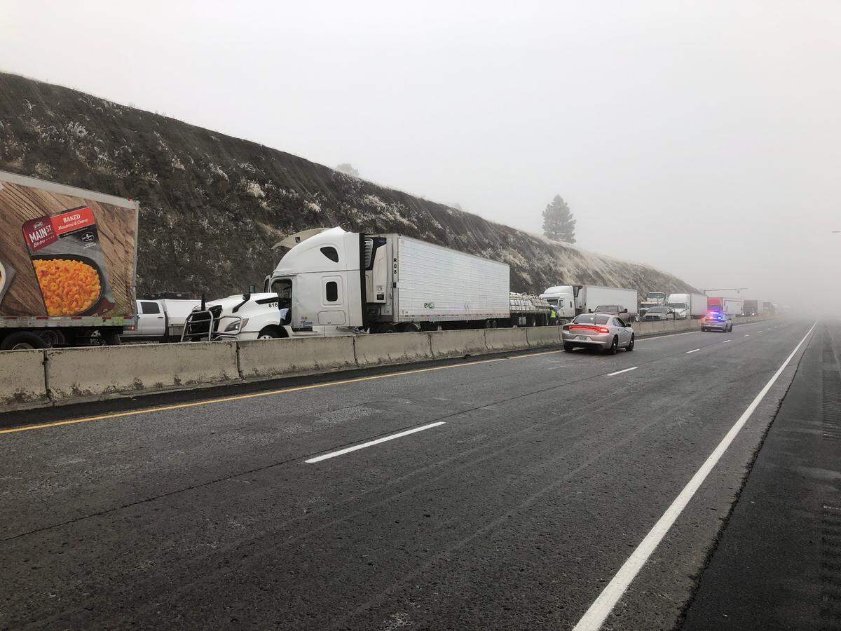 Interstate 84 was closed from six miles east of Pendleton to the Oregon border because of crashes and icy road conditions.