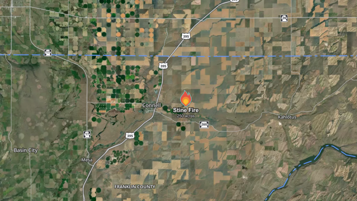 Firefighters are battling a blaze east of Connell that has reportedly burned 250 acres in a wheat field.