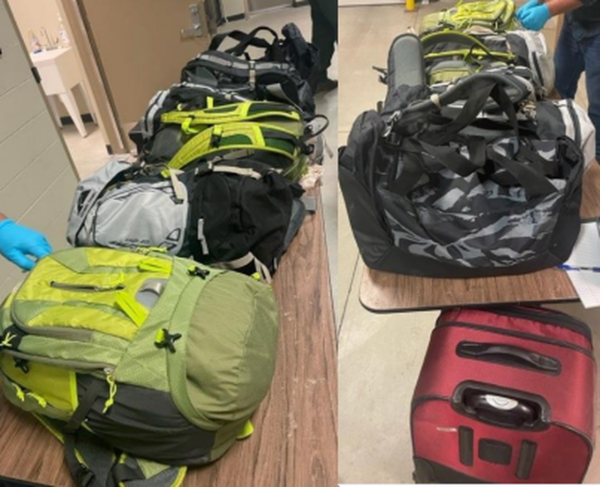 Three people were caught on a motion sensor camera carrying backpacks and a suitcase holding 174 pounds of drugs through Eastern Washington wilderness just south of the Canadian border.