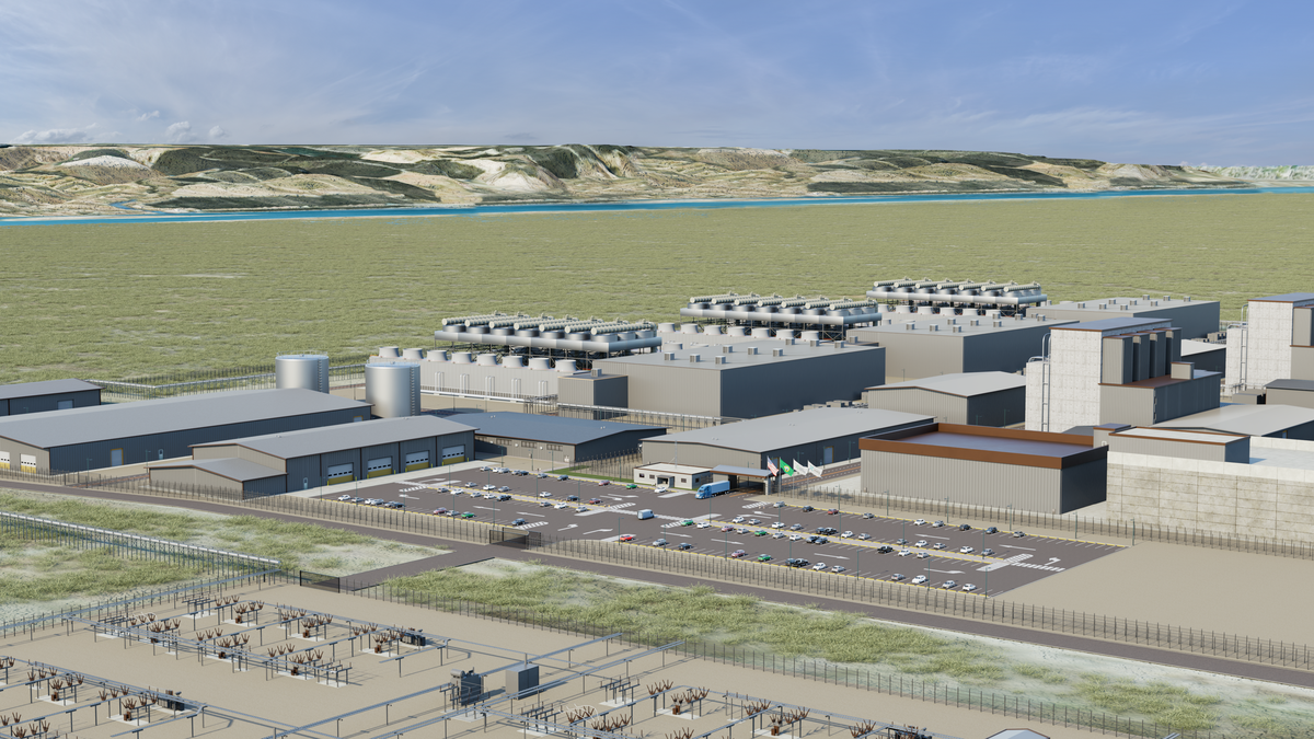 A drawing has been released of the planned Cascade Advanced Energy Facility, a small modular nuclear reactor planned about 10 miles northwest of Richland near Energy Northwest’s traditional nuclear power reactor. The Columbia River is in the distance.