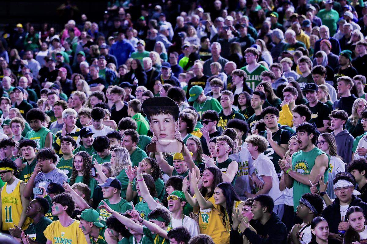 Richland fans pack the student section during the WIAA Class 4A boys state championship game against Gonzaga Prep on March 7 in Tacoma.
