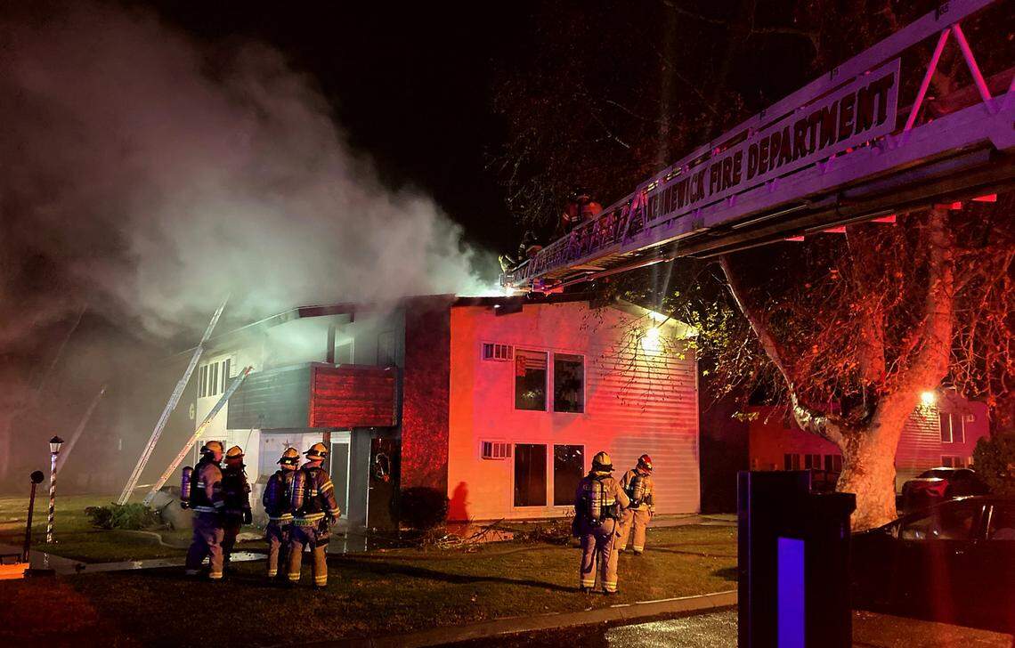 The Kennewick Fire Department battled a structure fire at the Lakeside Apartments complex near Edison Street and West Clearwater Avenue.