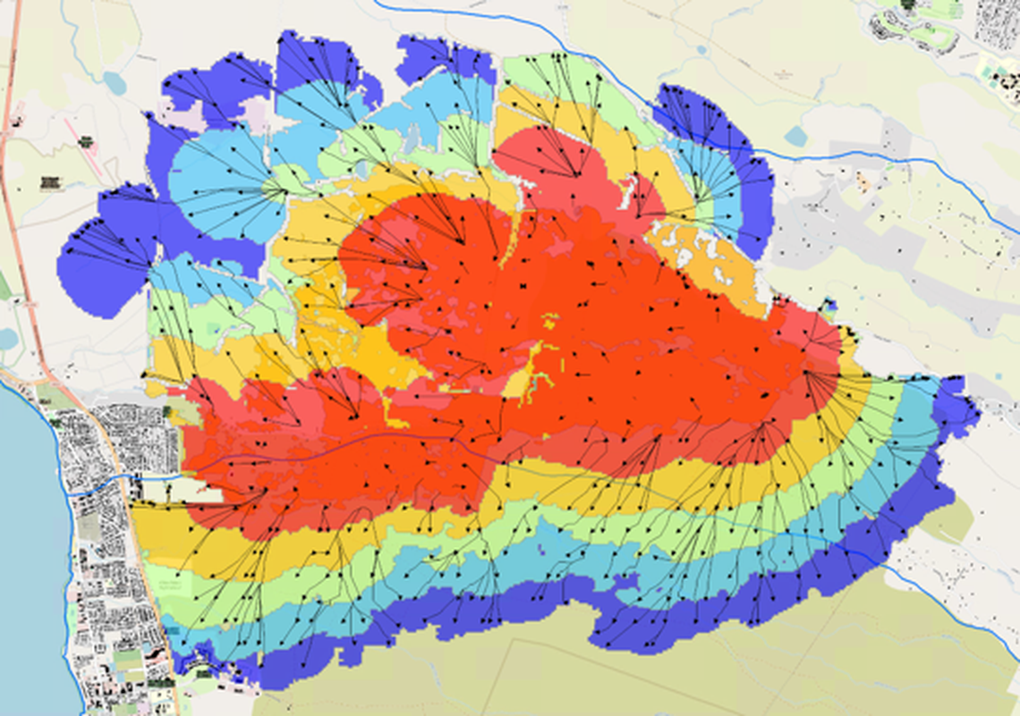 PNNL ran this fire spread forecast model during the Maui wildfires, bringing together hot spot detections gathered by satellite, recent and forecasted meteorology and the most current vegetation and fuel data available.